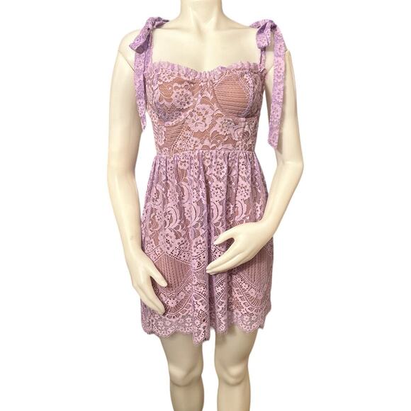 For Love & Lemons Valentina Coquette Lace MilkMaid Dress in Lavender Size M - Picture 4 of 12